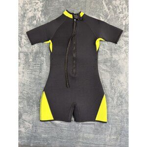 Short-Sleeve Black & Yellow Wetsuit Large With Zipper Back Pull